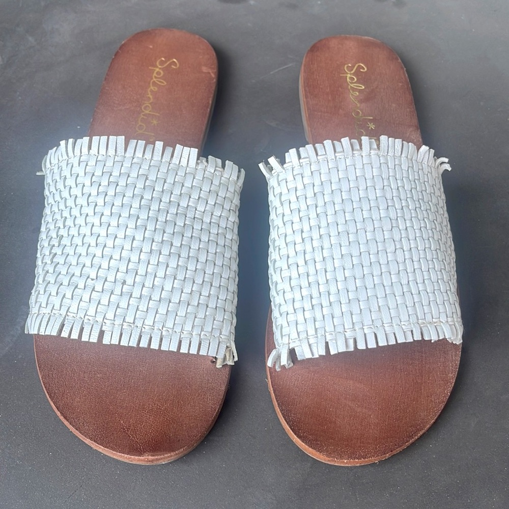 SPLENDID Shoes / Woven Leather Slide Sandal in White